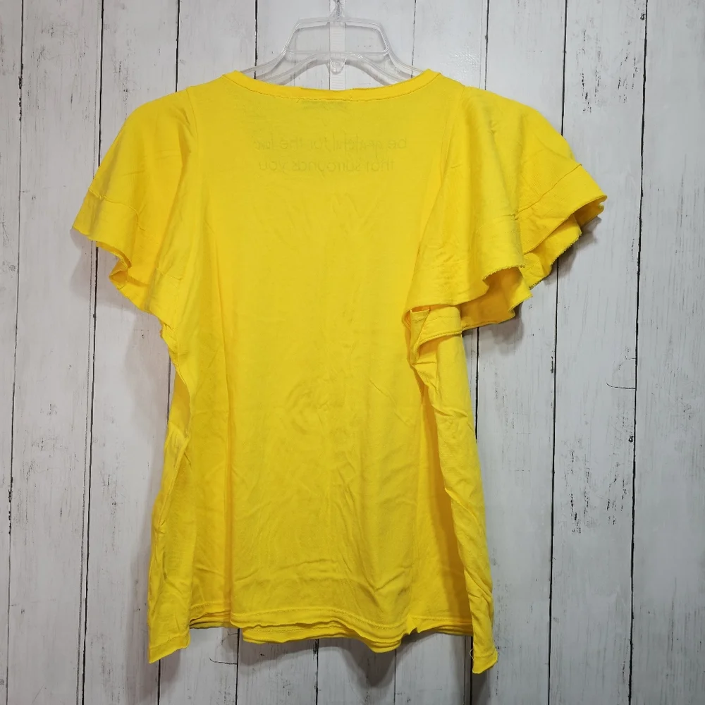 NWOT Peace Love World Women's Yellow Ruffle Sleeve Pima Cotton Knit Shirt Small. - Picture 10 of 10
